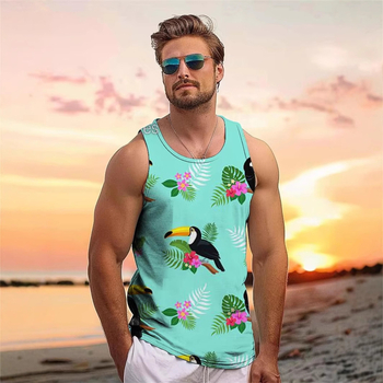 Мъжки спортен жилет с принт на кокосово дърво, стегнат силует, памук 96% / полиестерни влакна