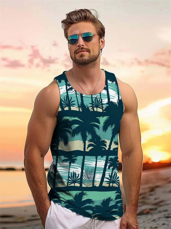 Мъжки спортен жилет с принт на кокосово дърво, стегнат силует, памук 96% / полиестерни влакна