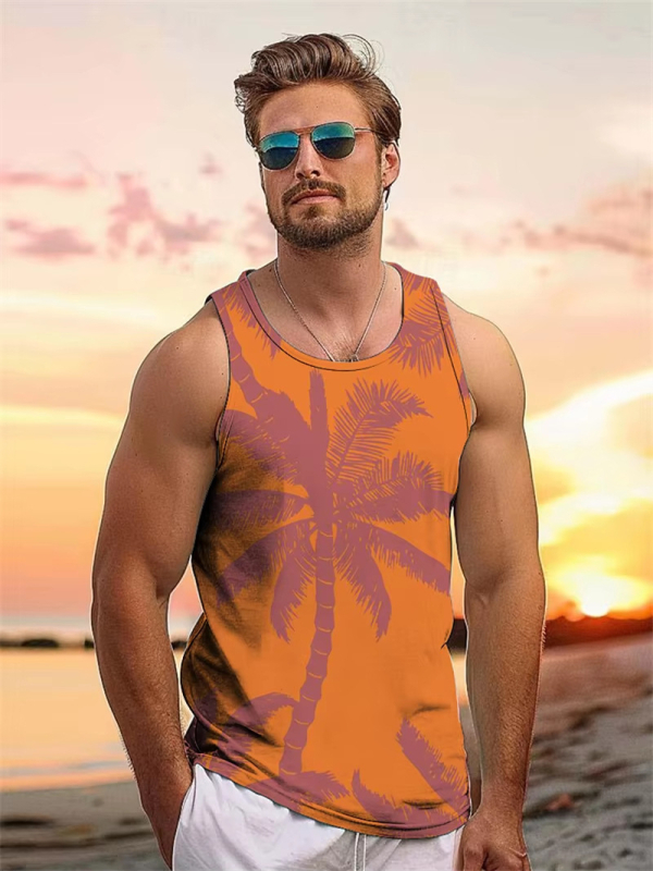 Мъжки спортен жилет с принт на кокосово дърво, стегнат силует, памук 96% / полиестерни влакна