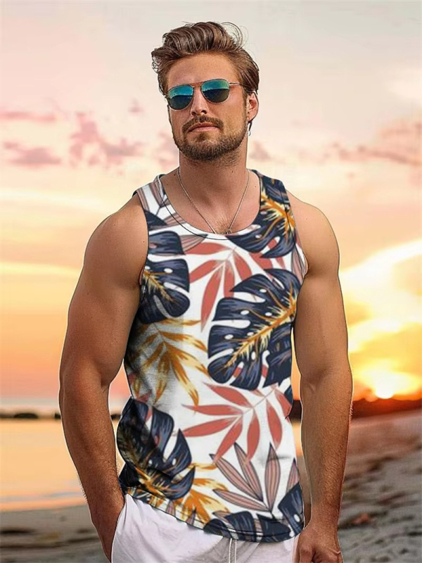 Мъжки спортен жилет с принт на кокосово дърво, стегнат силует, памук 96% / полиестерни влакна