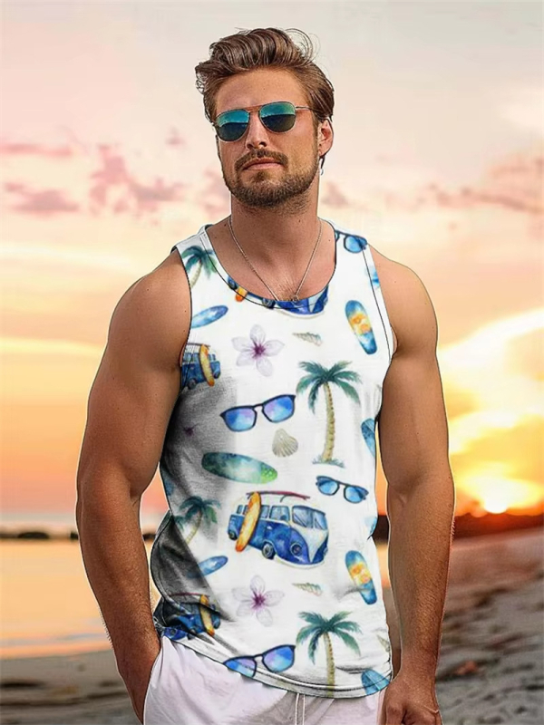 Мъжки спортен жилет с принт на кокосово дърво, стегнат силует, памук 96% / полиестерни влакна