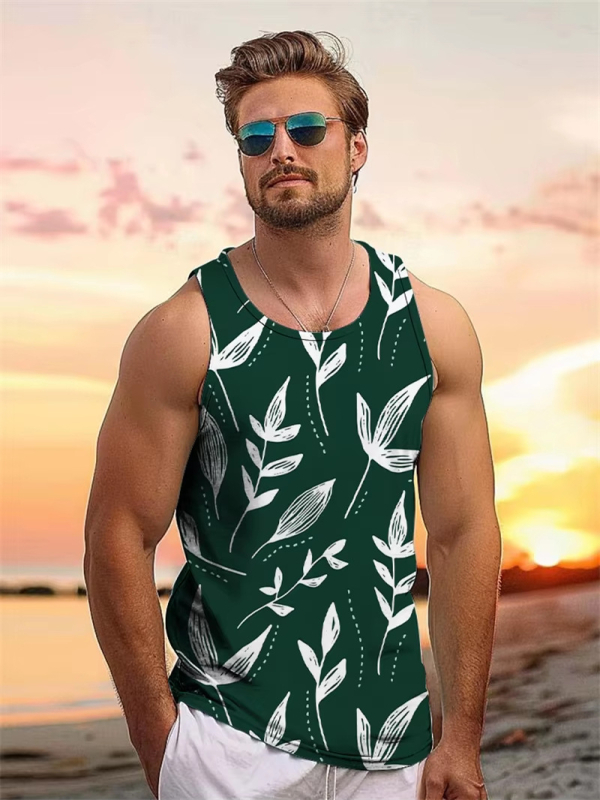 Мъжки спортен жилет с принт на кокосово дърво, стегнат силует, памук 96% / полиестерни влакна