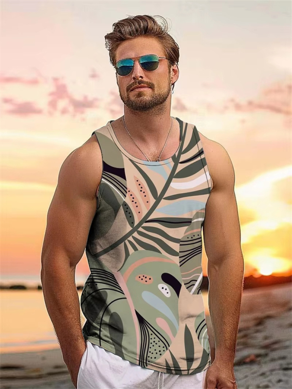 Мъжки спортен жилет с принт на кокосово дърво, стегнат силует, памук 96% / полиестерни влакна