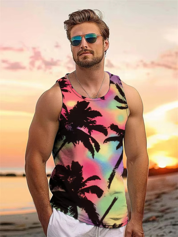 Мъжки спортен жилет с принт на кокосово дърво, стегнат силует, памук 96% / полиестерни влакна