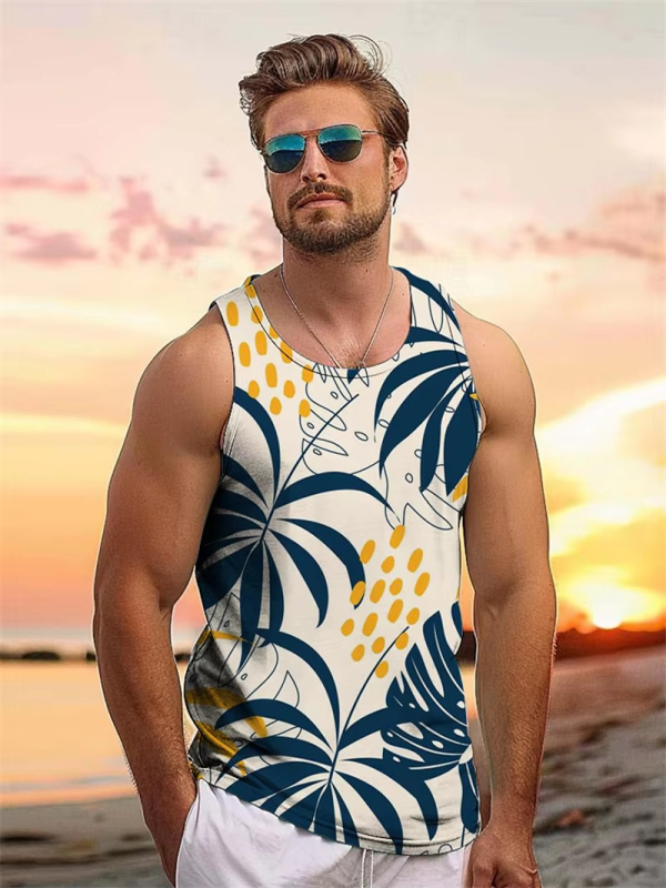 Мъжки спортен жилет с принт на кокосово дърво, стегнат силует, памук 96% / полиестерни влакна