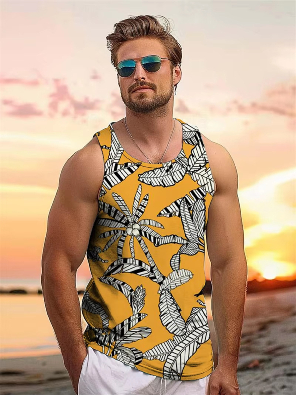 Мъжки спортен жилет с принт на кокосово дърво, стегнат силует, памук 96% / полиестерни влакна