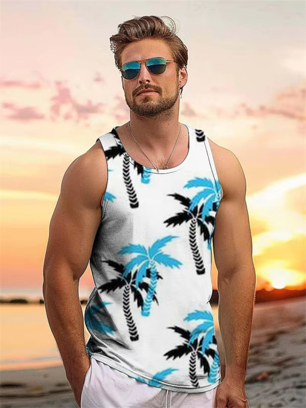 Мъжки спортен жилет с принт на кокосово дърво, стегнат силует, памук 96% / полиестерни влакна