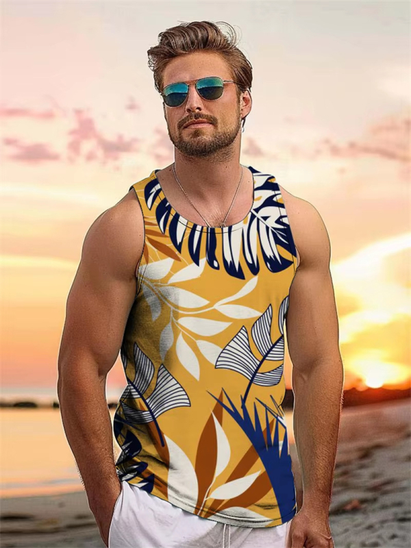 Мъжки спортен жилет с принт на кокосово дърво, стегнат силует, памук 96% / полиестерни влакна