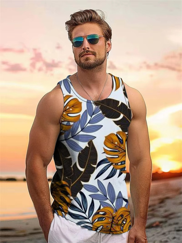 Мъжки спортен жилет с принт на кокосово дърво, стегнат силует, памук 96% / полиестерни влакна