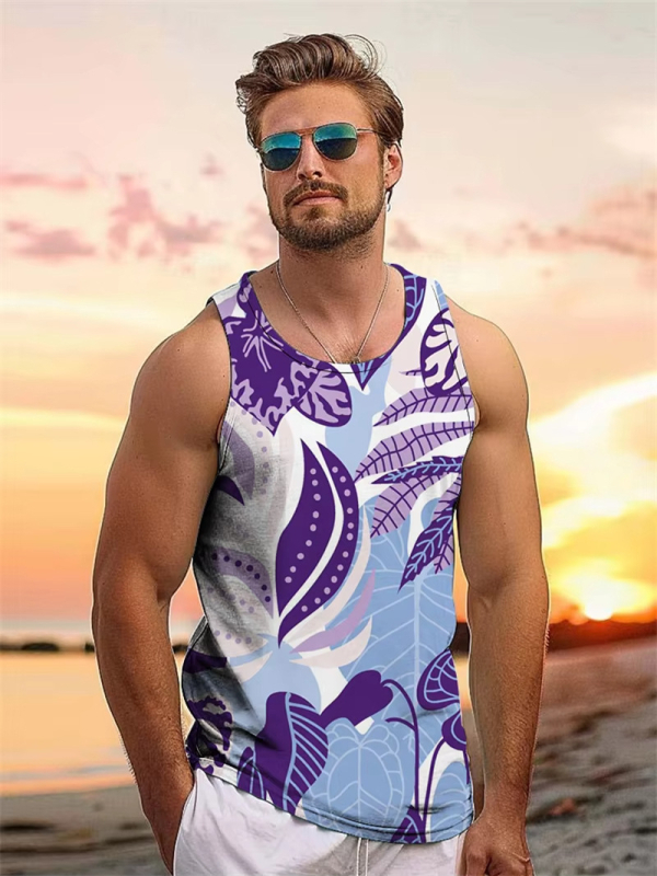 Мъжки спортен жилет с принт на кокосово дърво, стегнат силует, памук 96% / полиестерни влакна