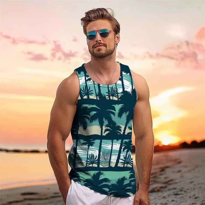 Мъжки спортен жилет с принт на кокосово дърво, стегнат силует, памук 96% / полиестерни влакна