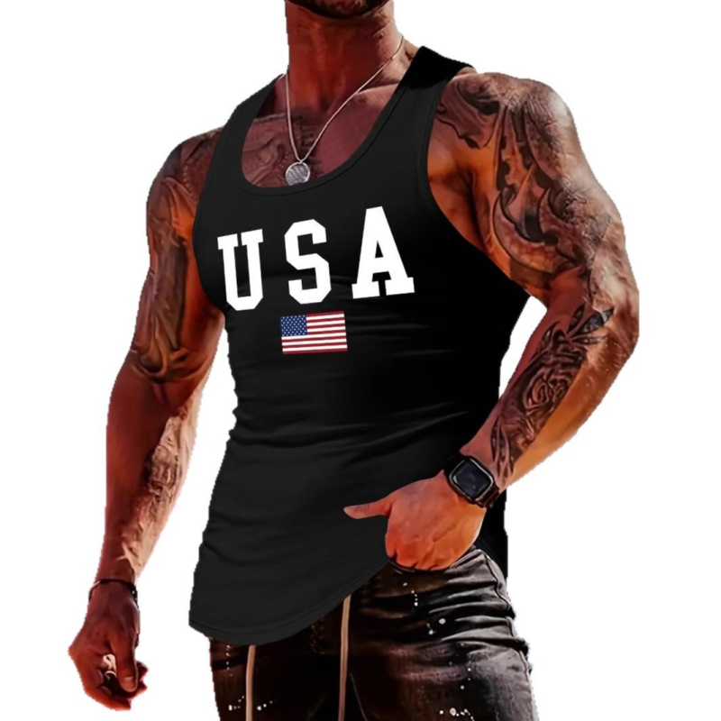 Мъжки спортен жилет с принт на кокосово дърво, стегнат силует, памук 96% / полиестерни влакна