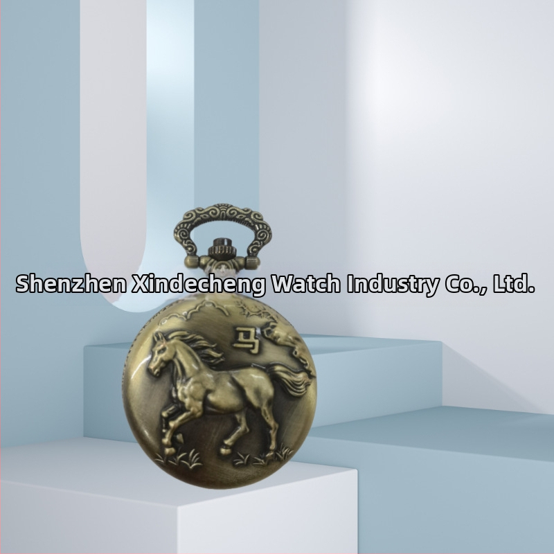 Kišeninis laikrodis su grandine, dvylika zodiako ženklų, retro stilius, didelis išpjautas cifernèlis, kvarcinis mechanizmas Huachen SL39, modelis 0698