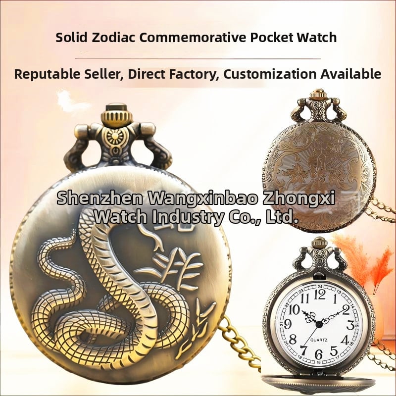 Kišeninis laikrodis su grandine, dvylika zodiako ženklų, retro stilius, didelis išpjautas cifernèlis, kvarcinis mechanizmas Huachen SL39, modelis 0698