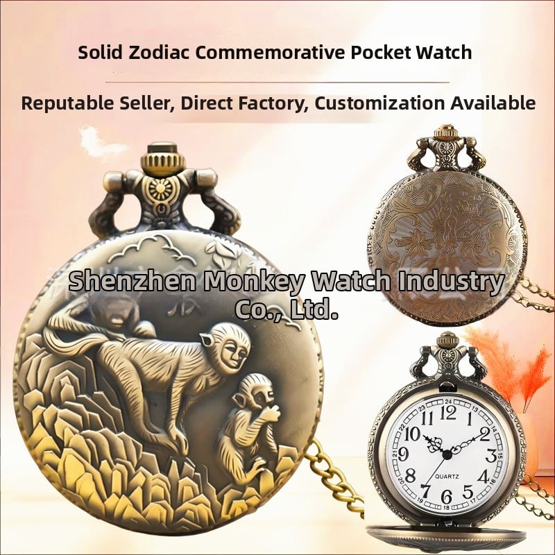 Kišeninis laikrodis su grandine, dvylika zodiako ženklų, retro stilius, didelis išpjautas cifernèlis, kvarcinis mechanizmas Huachen SL39, modelis 0698