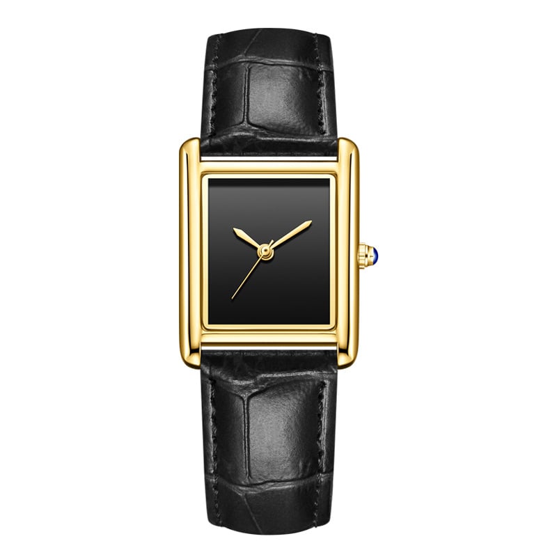 Porų laikrodis: kvadratinis dialas, PU dirželis, kvarcinis mechanizmas, atsparumas vandeniui iki 30 m, nerūdijančio plieno sagtis