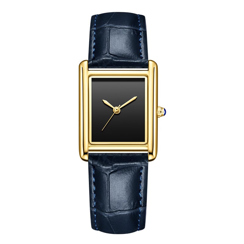 Porų laikrodis: kvadratinis dialas, PU dirželis, kvarcinis mechanizmas, atsparumas vandeniui iki 30 m, nerūdijančio plieno sagtis