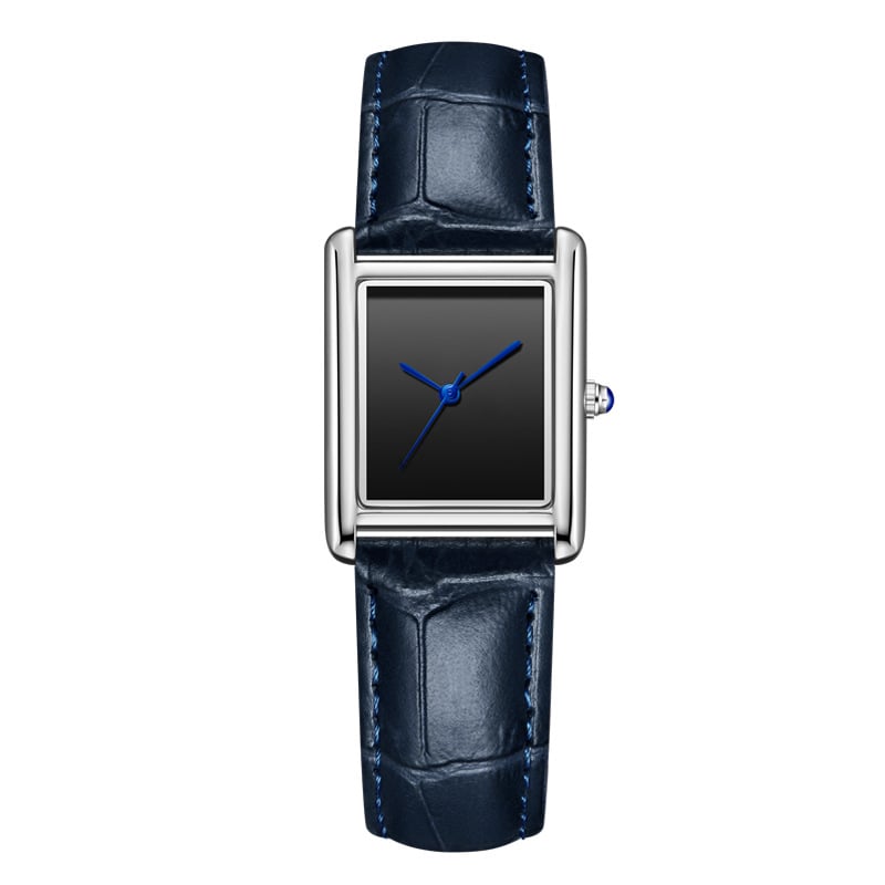 Porų laikrodis: kvadratinis dialas, PU dirželis, kvarcinis mechanizmas, atsparumas vandeniui iki 30 m, nerūdijančio plieno sagtis