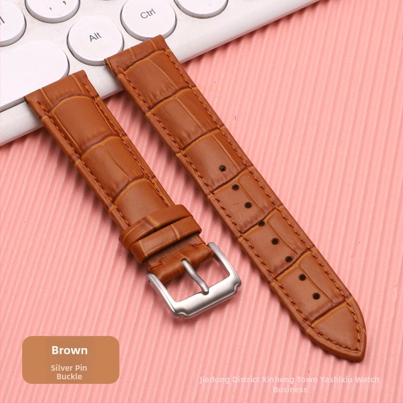 Λουρί ρολογιού από δέρμα πρώτης στρώσης μοσχαρίσιο, αγκράφα με καρφί, unisex, στυλ επιχειρηματικό μινιμαλιστικό