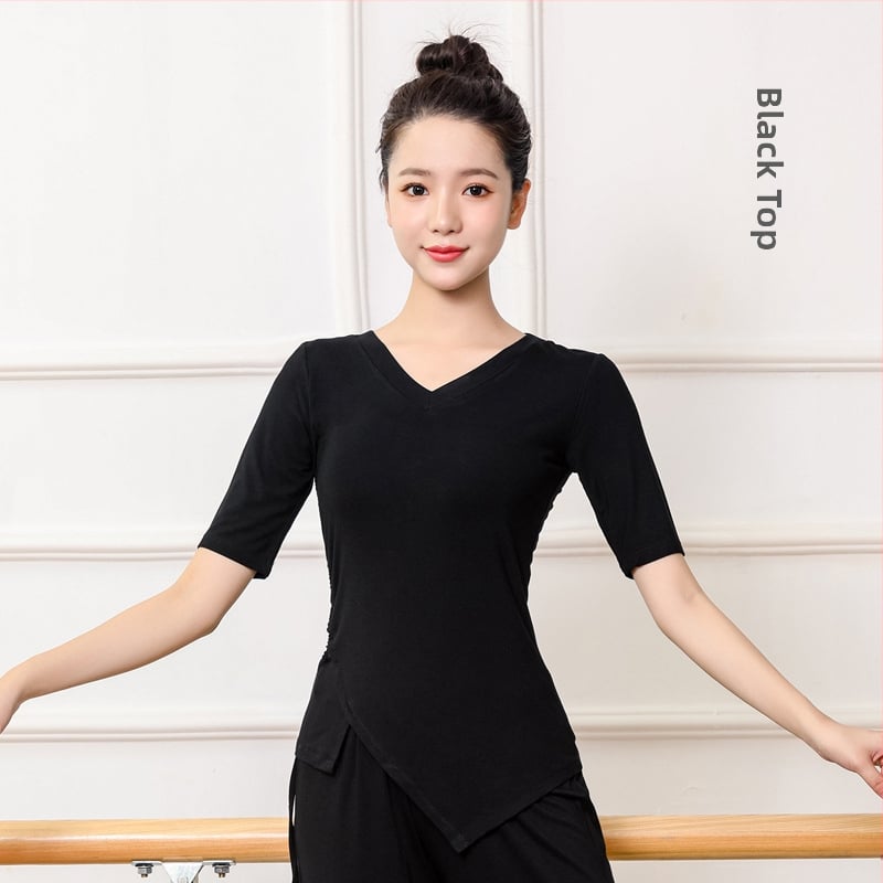 Moterų šiuolaikinio šokio viršutinis, Modal audinys 90%, tinkamas latino ir liaudies šokiams, suaugusioms moterims, vasara, pavasaris ir ruduo