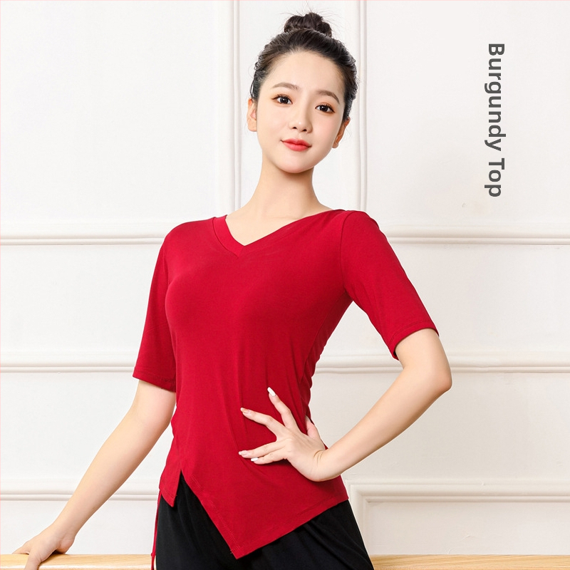 Moterų šiuolaikinio šokio viršutinis, Modal audinys 90%, tinkamas latino ir liaudies šokiams, suaugusioms moterims, vasara, pavasaris ir ruduo