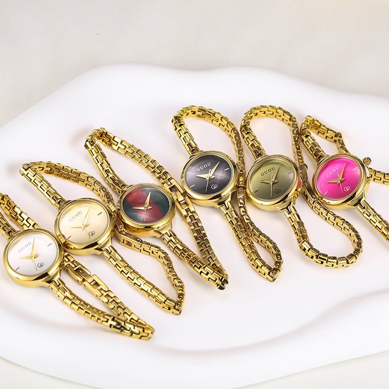 Moterų laikrodis su japonų kvarcinio mechanizmo, apvalus laikrodžio skydelis, metalinis korpusas, mineralinis stiklas, atsparumas vandeniui 30 m