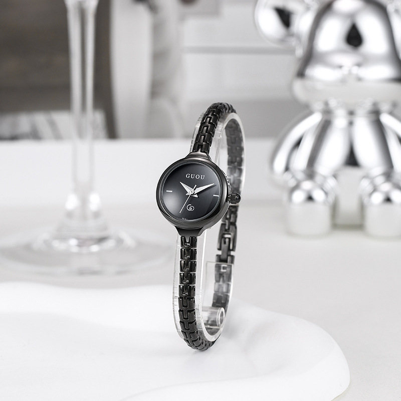 Moterų laikrodis su japonų kvarcinio mechanizmo, apvalus laikrodžio skydelis, metalinis korpusas, mineralinis stiklas, atsparumas vandeniui 30 m