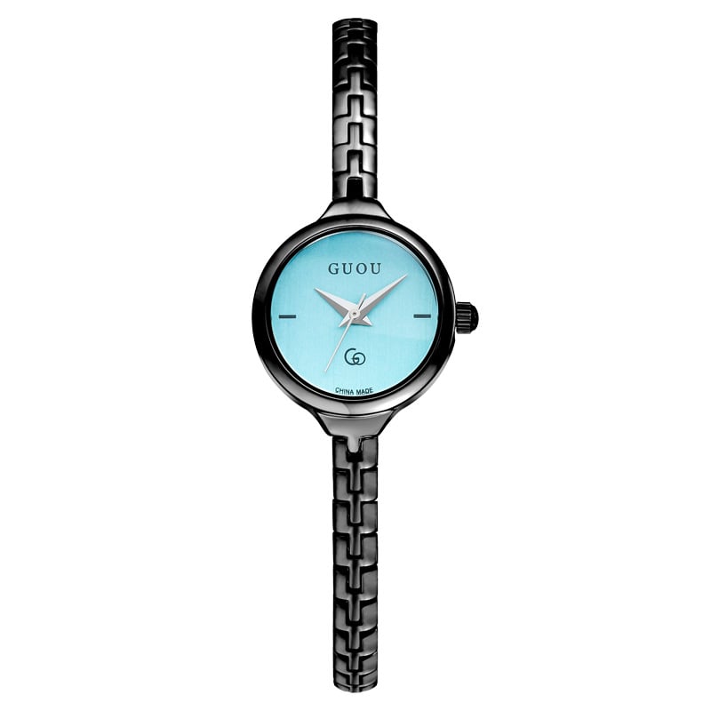 Moterų laikrodis su japonų kvarcinio mechanizmo, apvalus laikrodžio skydelis, metalinis korpusas, mineralinis stiklas, atsparumas vandeniui 30 m