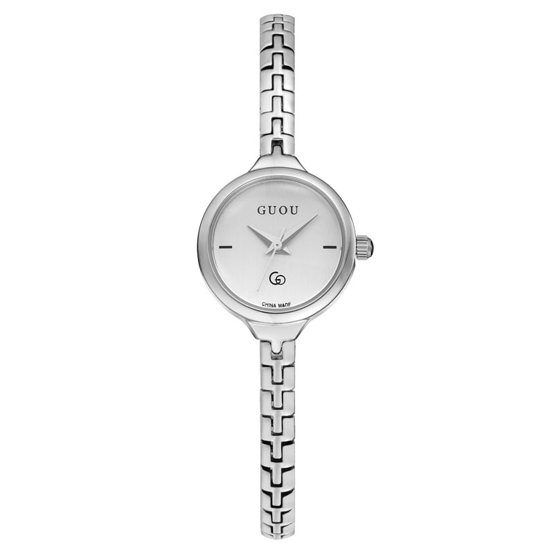 Moterų laikrodis su japonų kvarcinio mechanizmo, apvalus laikrodžio skydelis, metalinis korpusas, mineralinis stiklas, atsparumas vandeniui 30 m