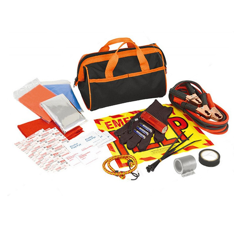 Baida Nešiojamas Automobilio Avarinės Rinkinys — šlapimo maišelis, įspėjimo žibintas, užvedimo laidai, avarinis trikampis, plastikinė dėžutė