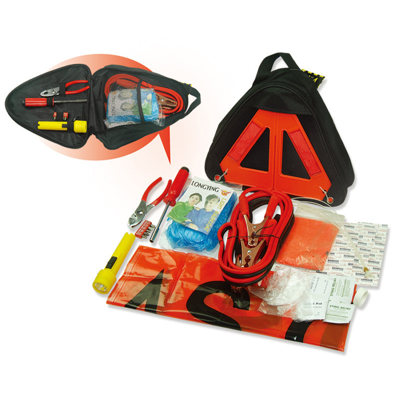 Baida Nešiojamas Automobilio Avarinės Rinkinys — šlapimo maišelis, įspėjimo žibintas, užvedimo laidai, avarinis trikampis, plastikinė dėžutė