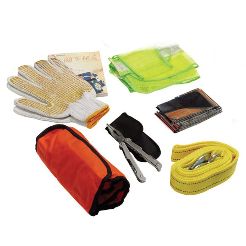 Baida Nešiojamas Automobilio Avarinės Rinkinys — šlapimo maišelis, įspėjimo žibintas, užvedimo laidai, avarinis trikampis, plastikinė dėžutė