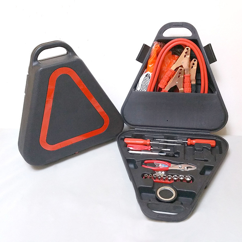 Baida Nešiojamas Automobilio Avarinės Rinkinys — šlapimo maišelis, įspėjimo žibintas, užvedimo laidai, avarinis trikampis, plastikinė dėžutė