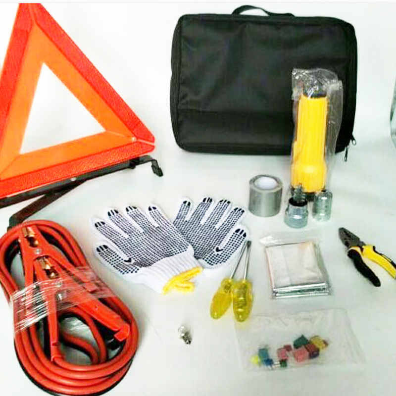 Baida Nešiojamas Automobilio Avarinės Rinkinys — šlapimo maišelis, įspėjimo žibintas, užvedimo laidai, avarinis trikampis, plastikinė dėžutė