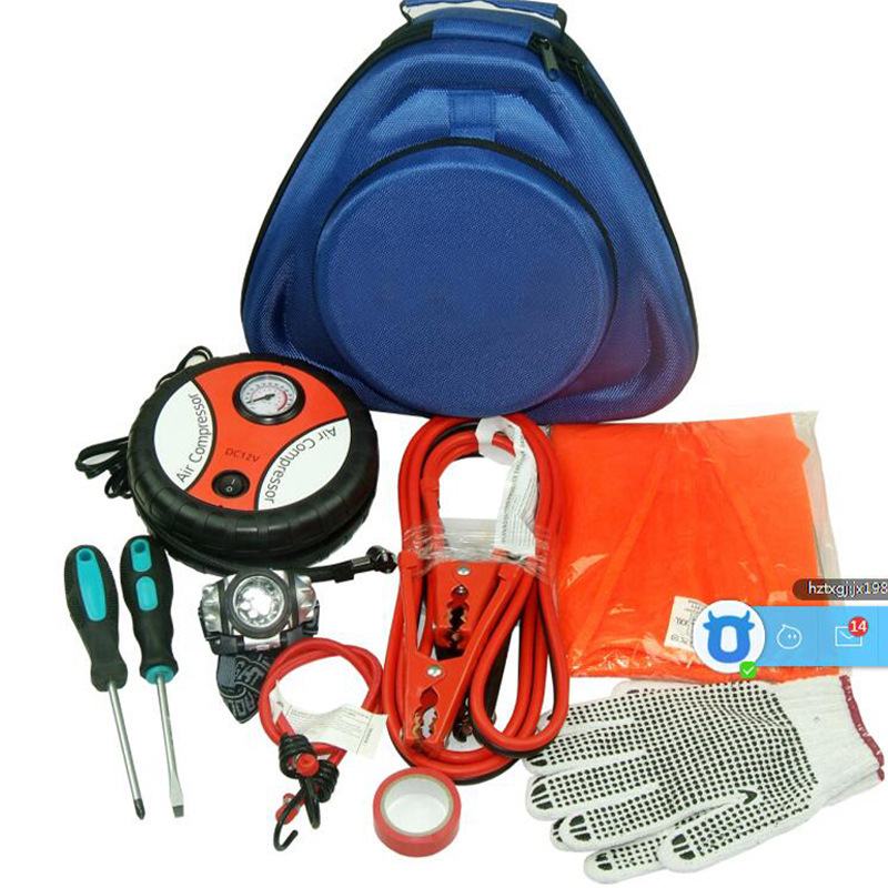 Baida Nešiojamas Automobilio Avarinės Rinkinys — šlapimo maišelis, įspėjimo žibintas, užvedimo laidai, avarinis trikampis, plastikinė dėžutė