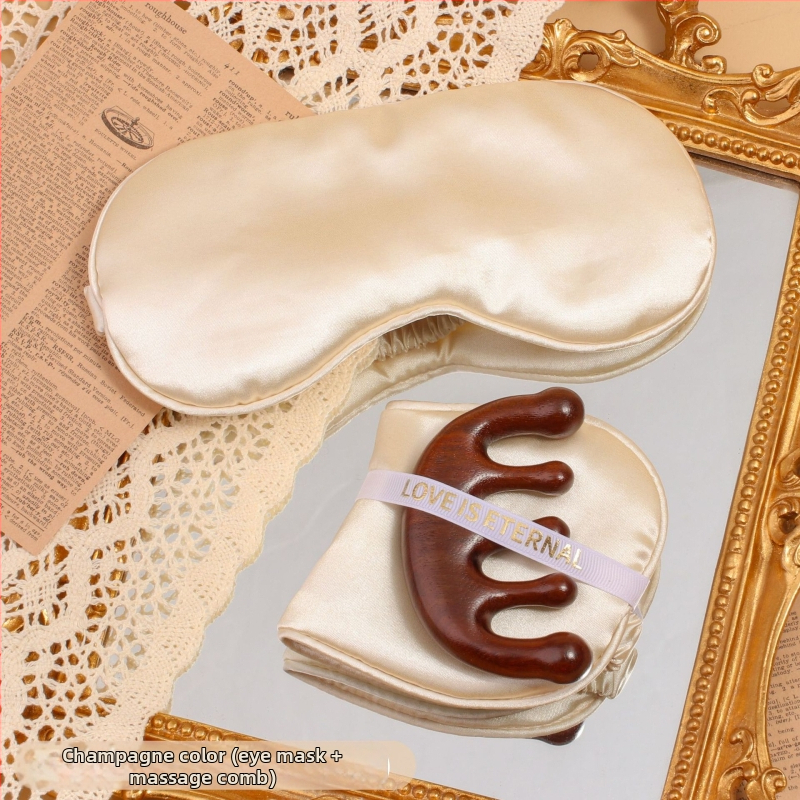 Dovanų rinkinys: akių kaukė iš dirbtinio šilko ir penkių dantų šukos, pakuotas į maišelį, CX prekės ženklas, vestuvėms dovaną