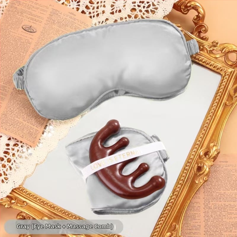 Dovanų rinkinys: akių kaukė iš dirbtinio šilko ir penkių dantų šukos, pakuotas į maišelį, CX prekės ženklas, vestuvėms dovaną