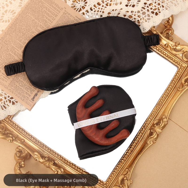 Dovanų rinkinys: akių kaukė iš dirbtinio šilko ir penkių dantų šukos, pakuotas į maišelį, CX prekės ženklas, vestuvėms dovaną