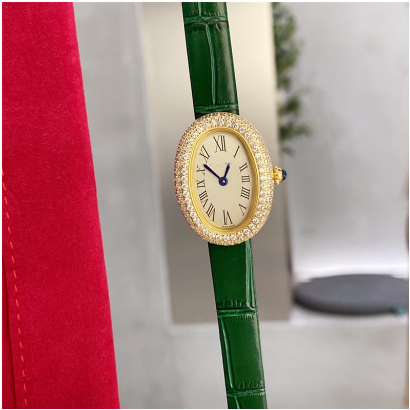 Moteriški kvarciniai laikrodžiai su ovaliu dialu, nerūdijančio plieno korpusas, dirbtinės odos dirželis, Swiss ETA mechanizmas, safyro stiklas, vandeniui 30M atsparumas