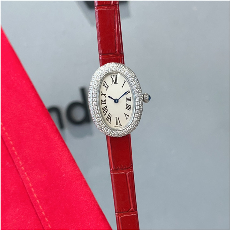 Moteriški kvarciniai laikrodžiai su ovaliu dialu, nerūdijančio plieno korpusas, dirbtinės odos dirželis, Swiss ETA mechanizmas, safyro stiklas, vandeniui 30M atsparumas