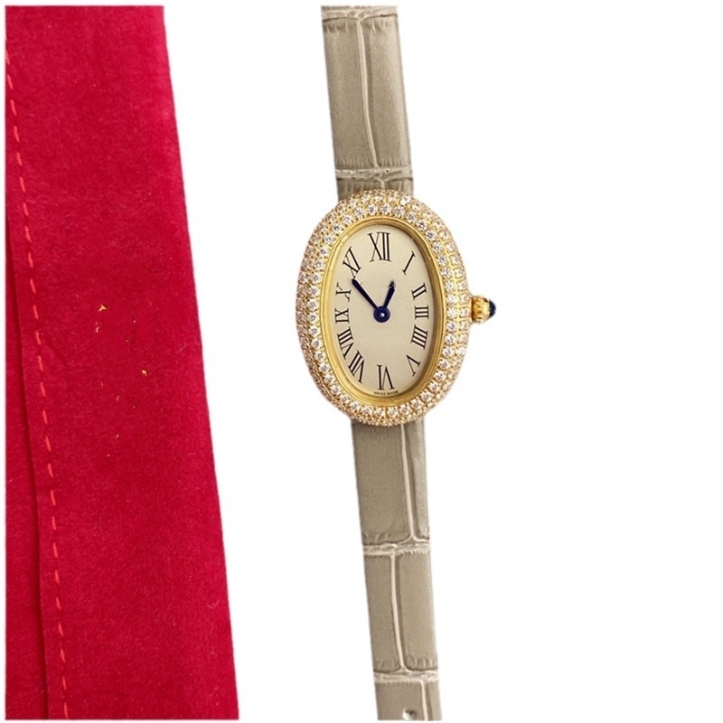 Moteriški kvarciniai laikrodžiai su ovaliu dialu, nerūdijančio plieno korpusas, dirbtinės odos dirželis, Swiss ETA mechanizmas, safyro stiklas, vandeniui 30M atsparumas