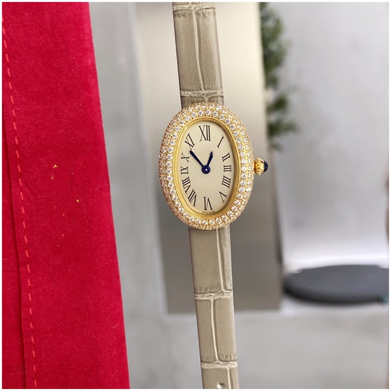 Moteriški kvarciniai laikrodžiai su ovaliu dialu, nerūdijančio plieno korpusas, dirbtinės odos dirželis, Swiss ETA mechanizmas, safyro stiklas, vandeniui 30M atsparumas