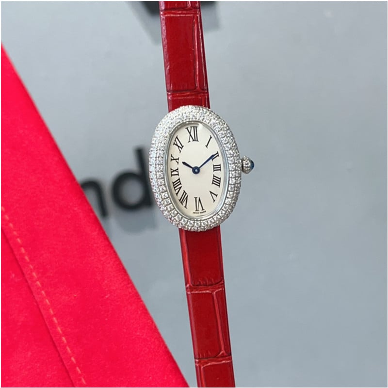 Moteriški kvarciniai laikrodžiai su ovaliu dialu, nerūdijančio plieno korpusas, dirbtinės odos dirželis, Swiss ETA mechanizmas, safyro stiklas, vandeniui 30M atsparumas