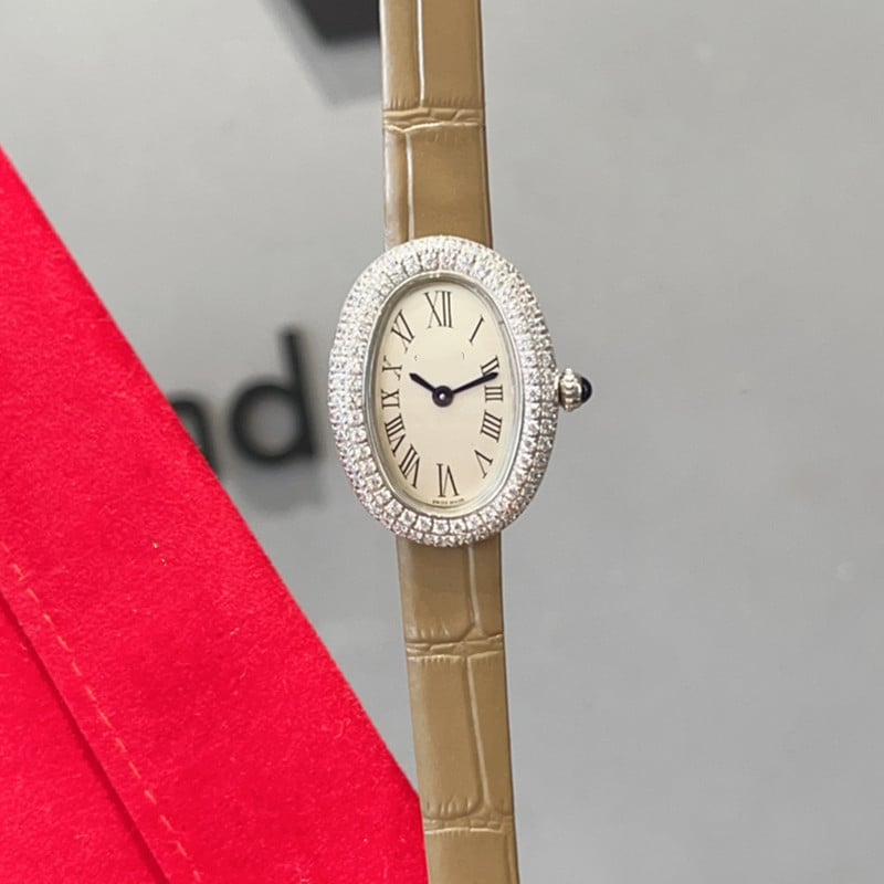 Moteriški kvarciniai laikrodžiai su ovaliu dialu, nerūdijančio plieno korpusas, dirbtinės odos dirželis, Swiss ETA mechanizmas, safyro stiklas, vandeniui 30M atsparumas