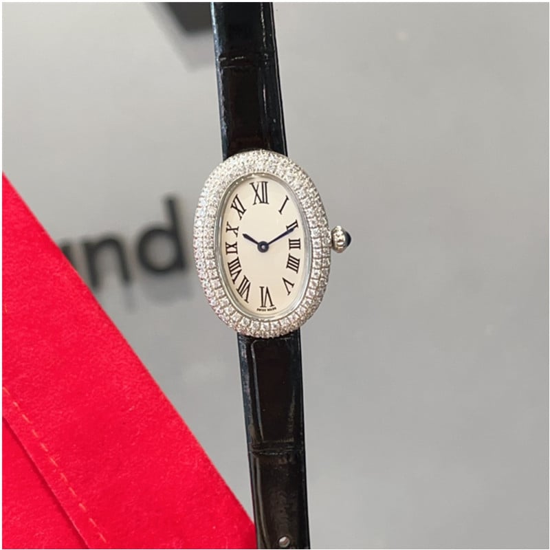 Moteriški kvarciniai laikrodžiai su ovaliu dialu, nerūdijančio plieno korpusas, dirbtinės odos dirželis, Swiss ETA mechanizmas, safyro stiklas, vandeniui 30M atsparumas