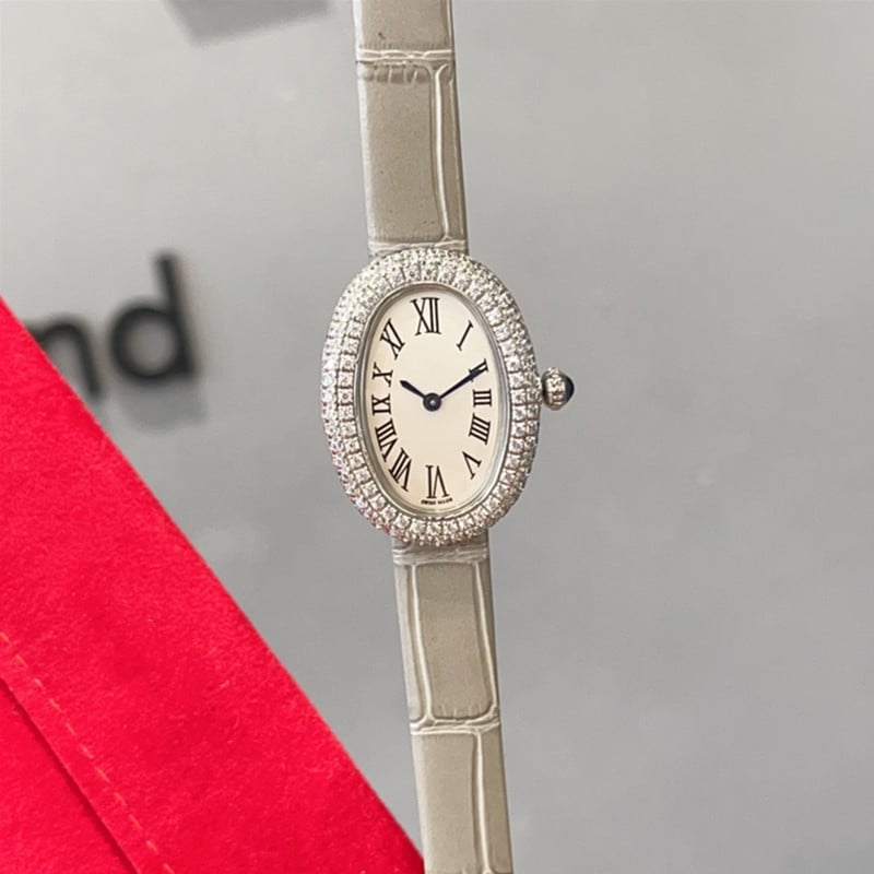 Moteriški kvarciniai laikrodžiai su ovaliu dialu, nerūdijančio plieno korpusas, dirbtinės odos dirželis, Swiss ETA mechanizmas, safyro stiklas, vandeniui 30M atsparumas