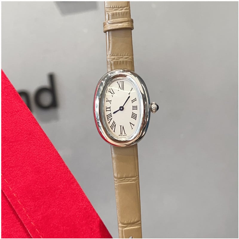 Moteriški kvarciniai laikrodžiai su ovaliu dialu, nerūdijančio plieno korpusas, dirbtinės odos dirželis, Swiss ETA mechanizmas, safyro stiklas, vandeniui 30M atsparumas