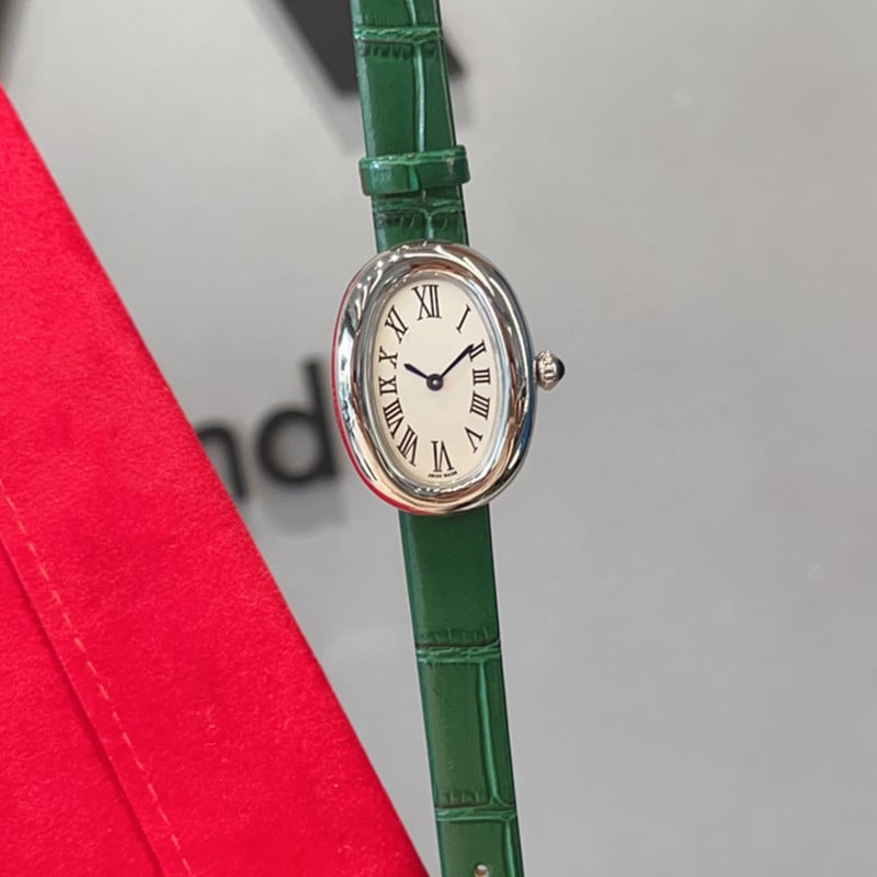 Moteriški kvarciniai laikrodžiai su ovaliu dialu, nerūdijančio plieno korpusas, dirbtinės odos dirželis, Swiss ETA mechanizmas, safyro stiklas, vandeniui 30M atsparumas