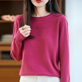 Laza szabású pulóver, kerek nyakú, üreges kötés textúra, Andy velvet anyag, hosszú ujjú