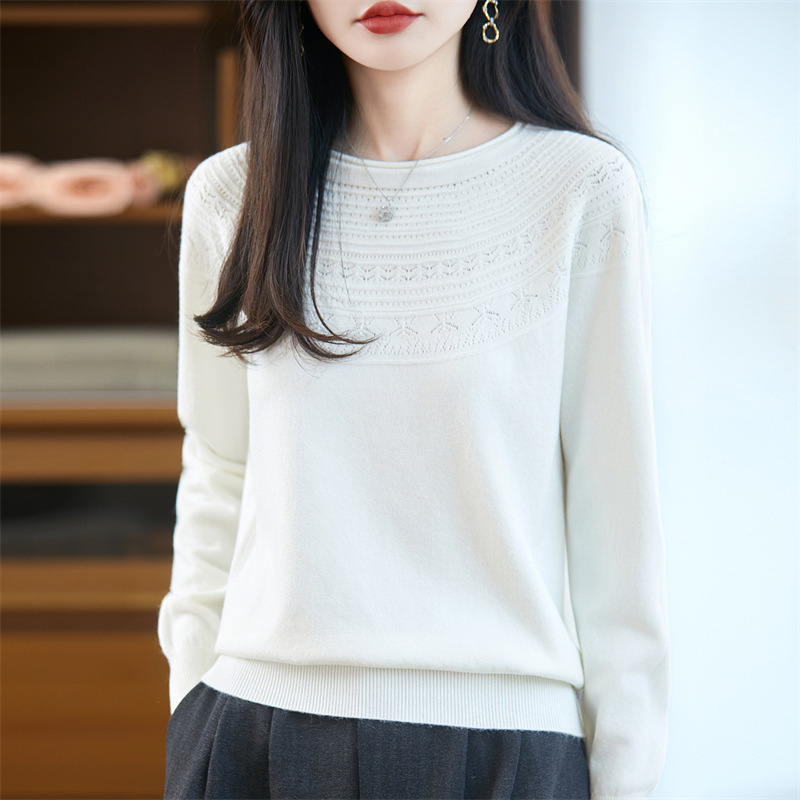 Laza szabású pulóver, kerek nyakú, üreges kötés textúra, Andy velvet anyag, hosszú ujjú